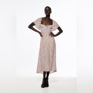 Zara Floral Smocked Top with Flutter Sleeves Midi Dress. Size M